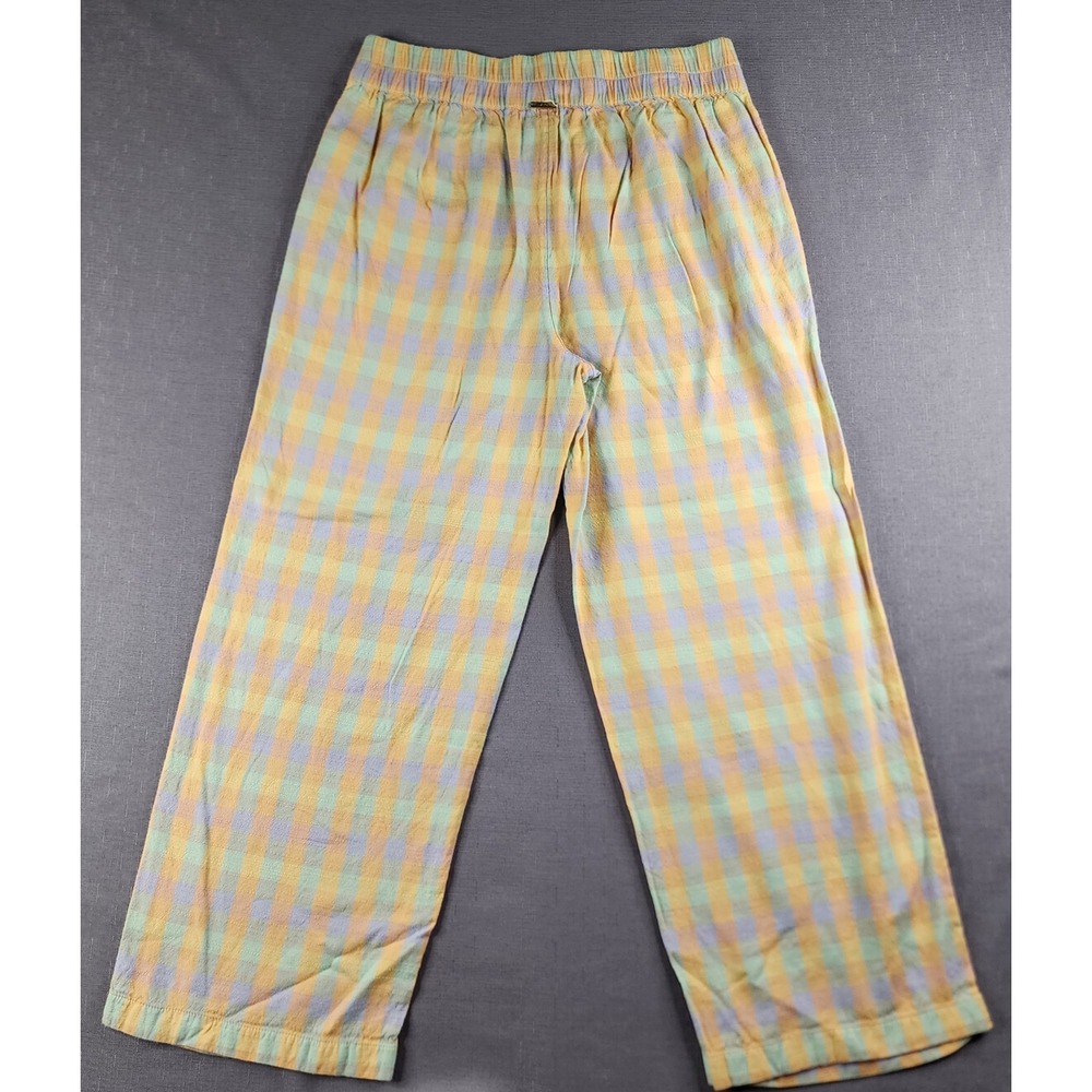 Billabong Into You Womens Pants Large Colorful Gingham Plaid Wide Leg Summer L - Picture 10 of 11